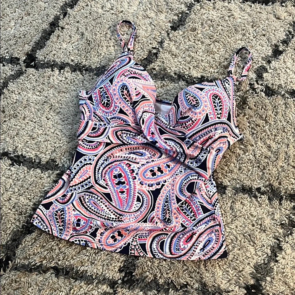 NWOT Island Escape Prado Beach Paisley Push-Up Underwire Tankini Top. - Picture 2 of 7